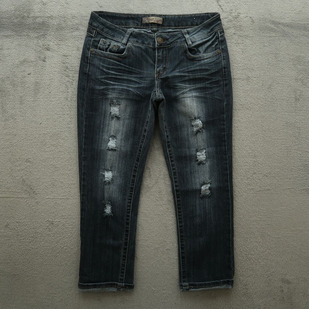 Wallflower Jeans Junior's Size 9R Low-Rise Cuffed Cropped 25" Inseam Distressed